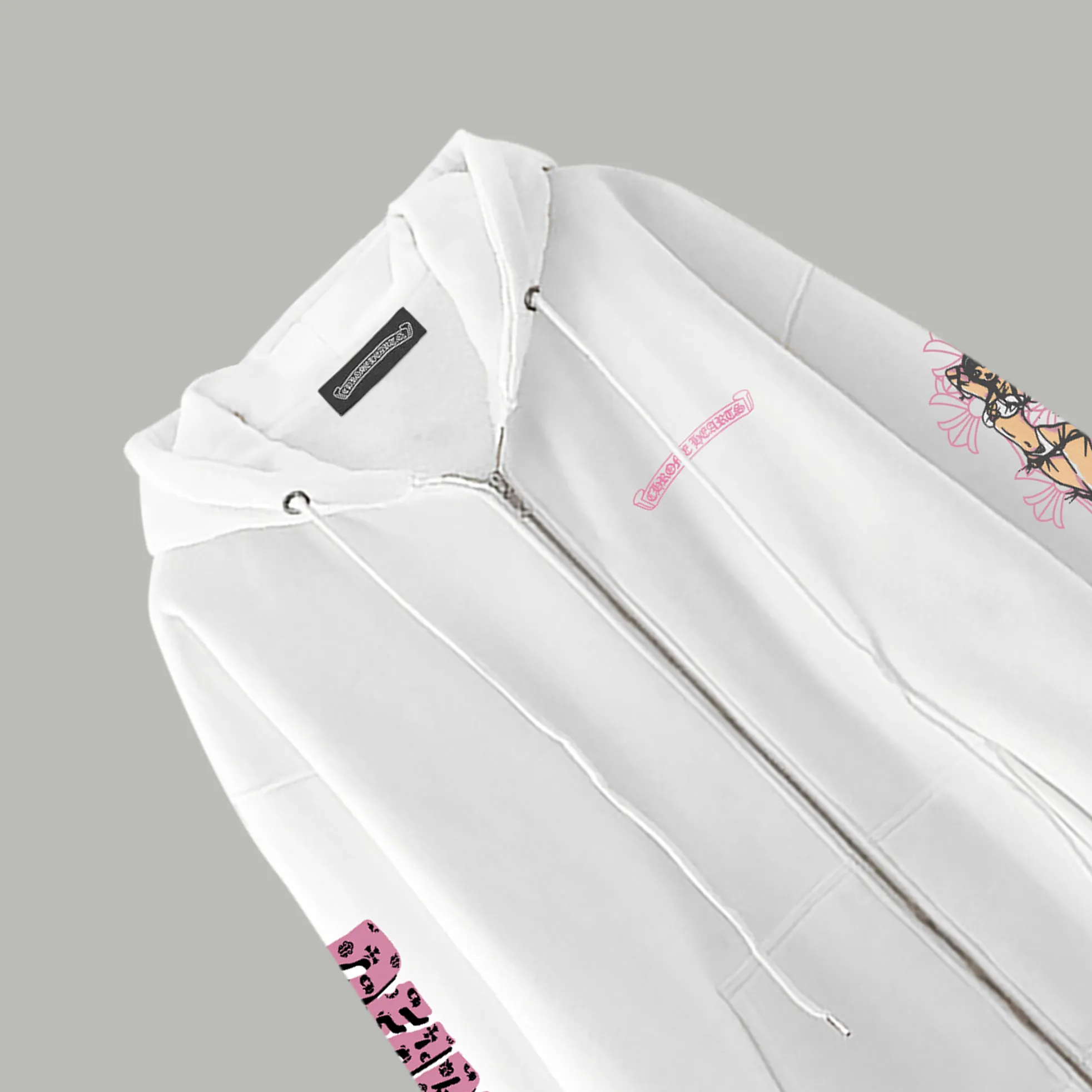 Q20—P230 -Chrome Hearts/Chrome Hearts printed zipper sweatshirt cardigan jacket -420 grams of high-density, high-quality wool, soft, delicate and skin-friendly, soft and silky to the touch, warm and skin-friendly -The hardware zipper accessories are all customized and full of details -Colour: white -Size: S M L XL